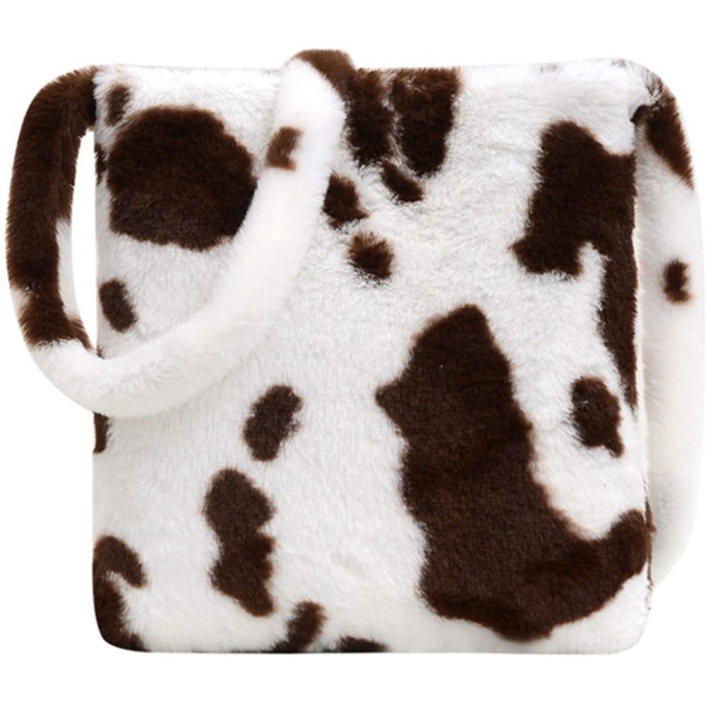 NEW- FLUFFY BROWN COW PRINT TOTE